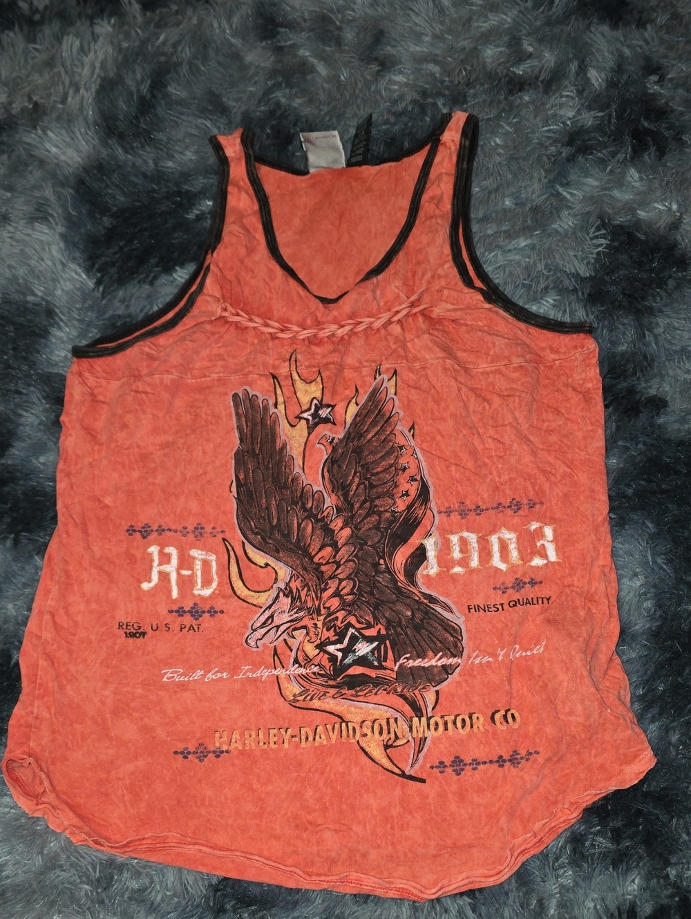 Harley-Davidson Orange Tank with Black Trim and Eagle Graphic